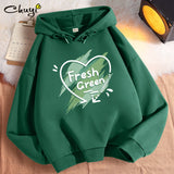 Fall Thin Short Green Hooded Women's Sweater