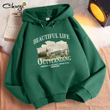 Fall Thin Short Green Hooded Women's Sweater