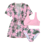 Girls 3pack Palm Tree Print Pink Bikini for Kids