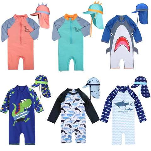 1-7 Years Baby Boy One Piece Swimming Jumpsuit.