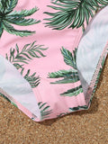 Girls 3pack Palm Tree Print Pink Bikini for Kids