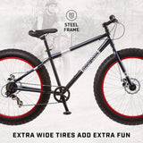 Fat Tire Mountain Bike, Men and Women, 26 Inch Wheels,  7-Speed, Adult Steel Frame